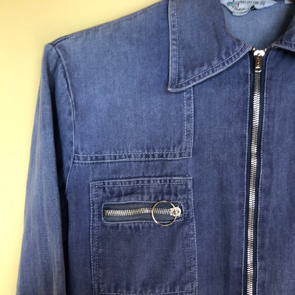 Vintage Light Blue Jean Jacket with Loop Zippers